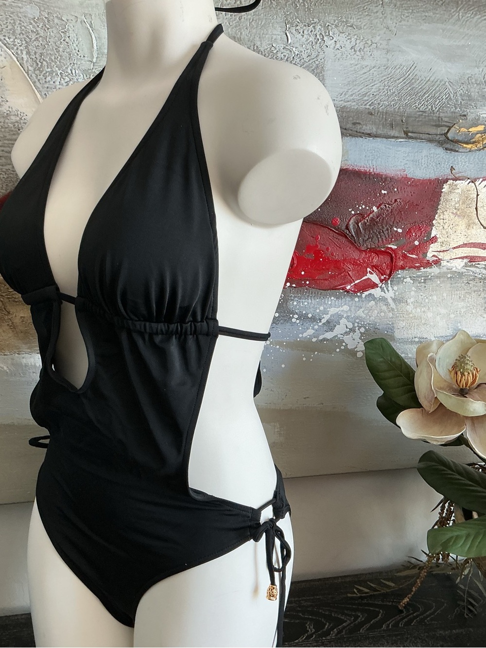 Express Black Halter Cutout One-Piece Swimsuit